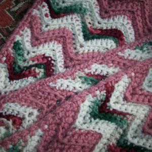 Crochet Afghan Blanket Granny Lap Throw Twin Size Bed Spread Pink 86in By 50in